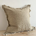 Fluid Home Interiors - Washed Olive Green Linen Ruffled Cushion 45×45cm - Ellenvale Interiors 