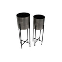 Fluid Home Interiors - Putney Floor Standing Nickel Set of 2 Planters - Libra Interiors