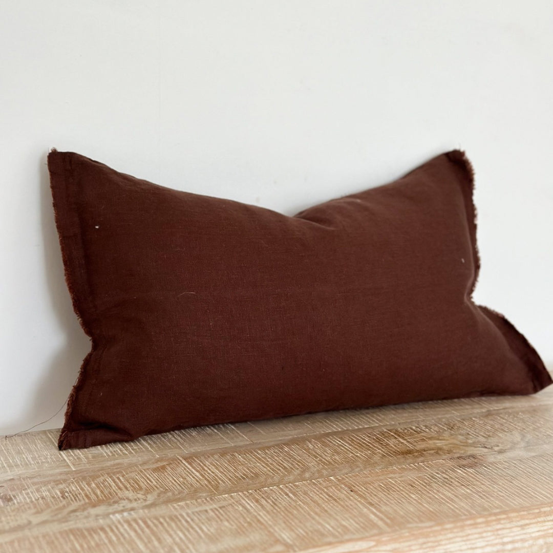 Fluid Home Interiors - Frayed Edge Dark Brown Linen 50x30cm - EllenVale Interiors