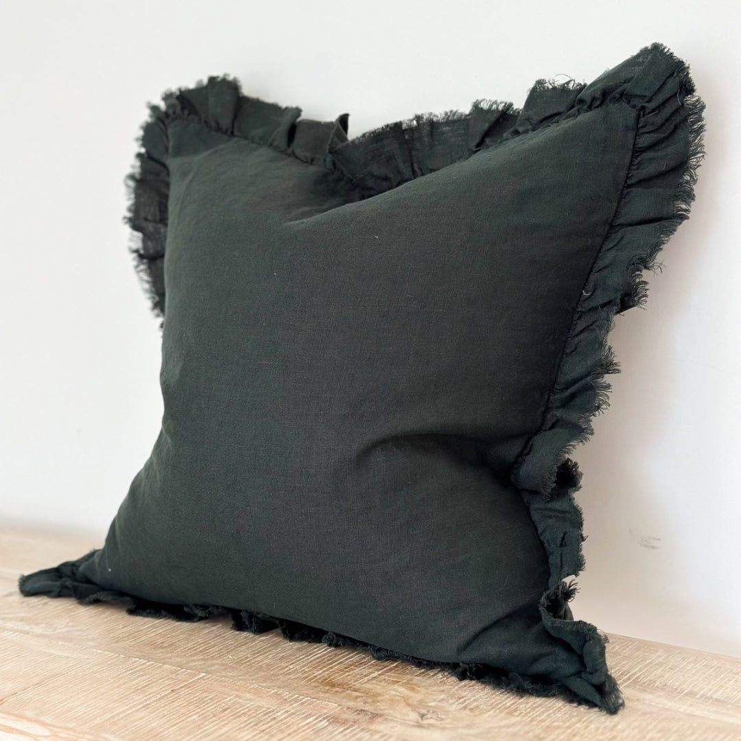 Fluid Home Interiors - Pine Green Ruffled Cushion 45x45cm - EllenVale Interiors