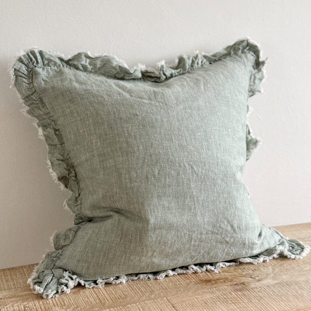 Fluid Home Interiors - Fleur Washed Teal Linen Cushion 45×45cm - Ellenvale Interiors