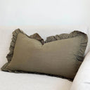 Fluid Home Interiors - Khaki Ruffle Linen Cushion 50×30cm Ellenvale Interiors