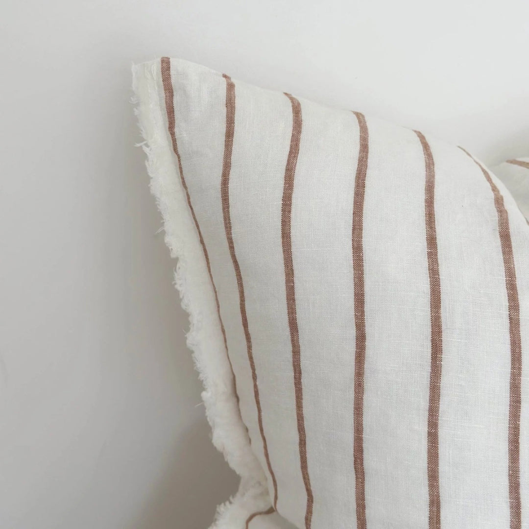 Fluid Home Interiors - Cream & Brown Striped Linen Cushion Cover 45x45cm - Ellenvale Interiors