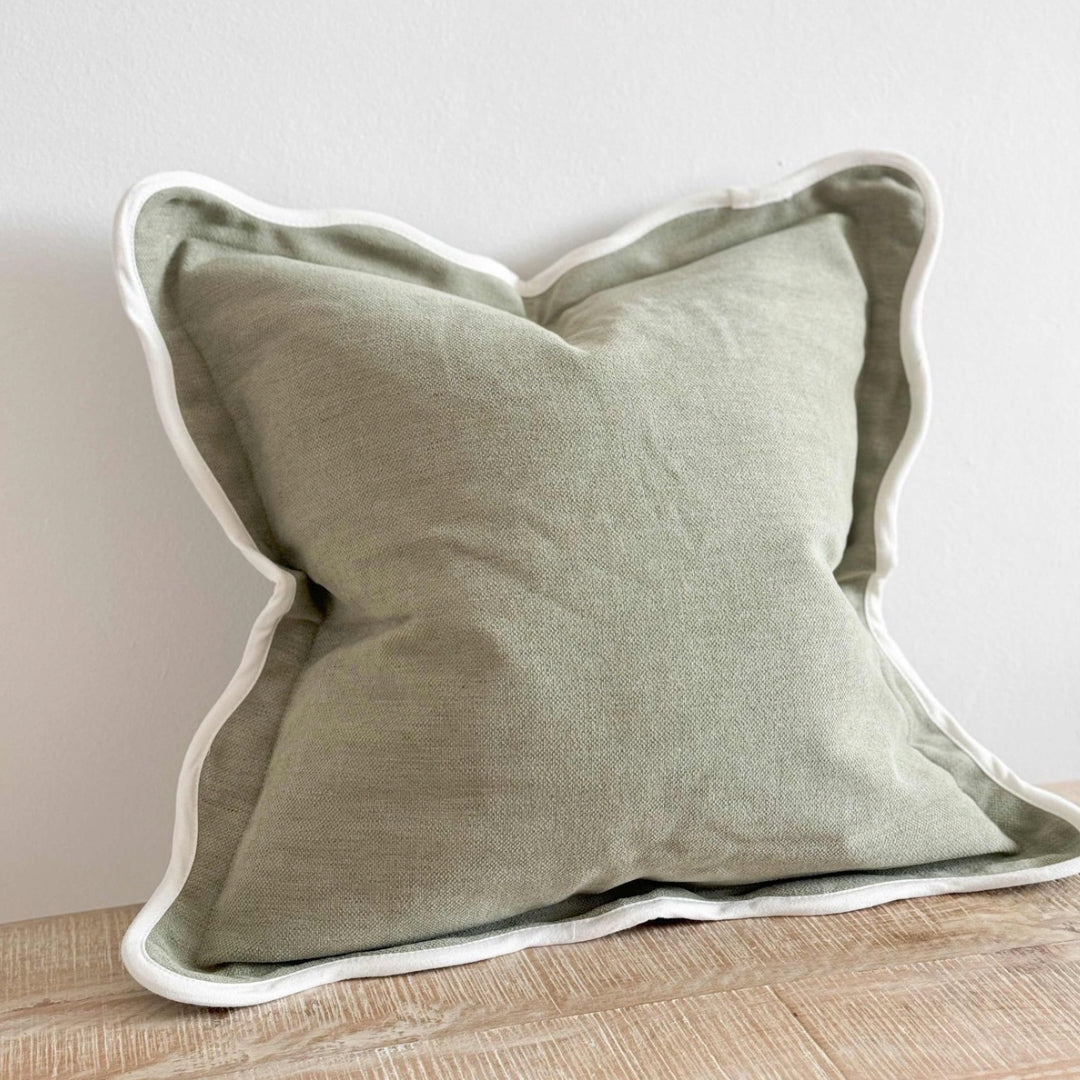 Fluid Home Interiors - Sage Scalloped Linen Blend Cushion 45x45cm - EllenVale Interiors 