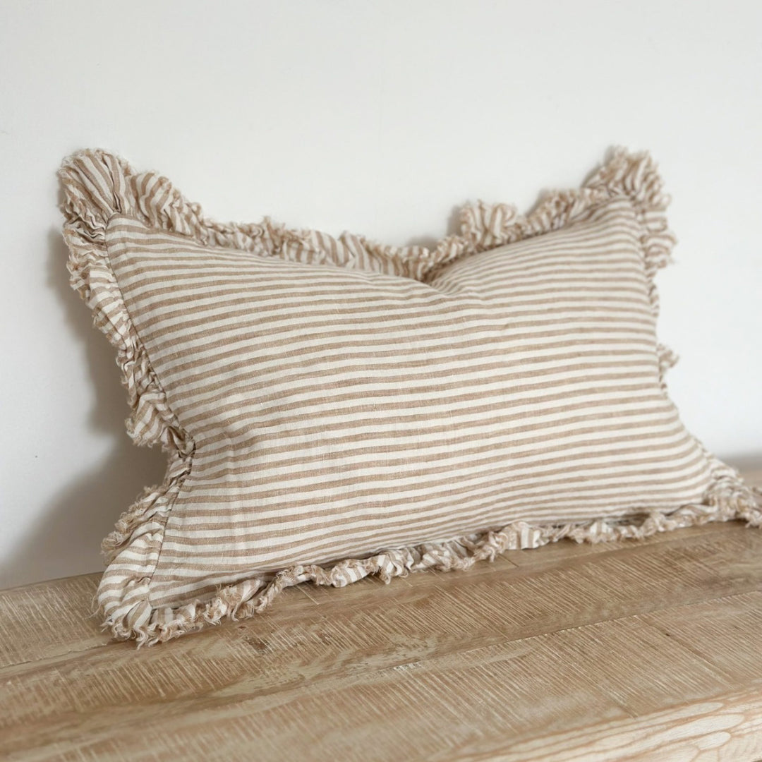 Fluid Home Interiors - Light Brown Stripe Ruffle Linen 50×30cm - EllenVale Interiors