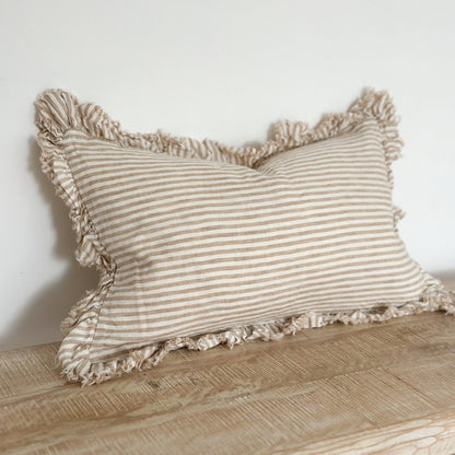 Fluid Home Interiors - Light Brown Stripe Ruffle Linen 50×30cm - EllenVale Interiors