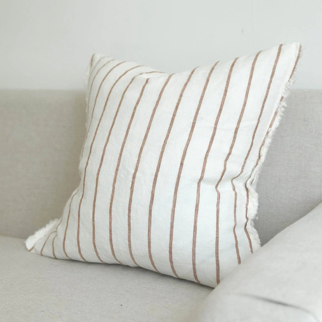 Fluid Home Interiors - Cream & Brown Striped Linen Cushion Cover 45x45cm - Ellenvale Interiors