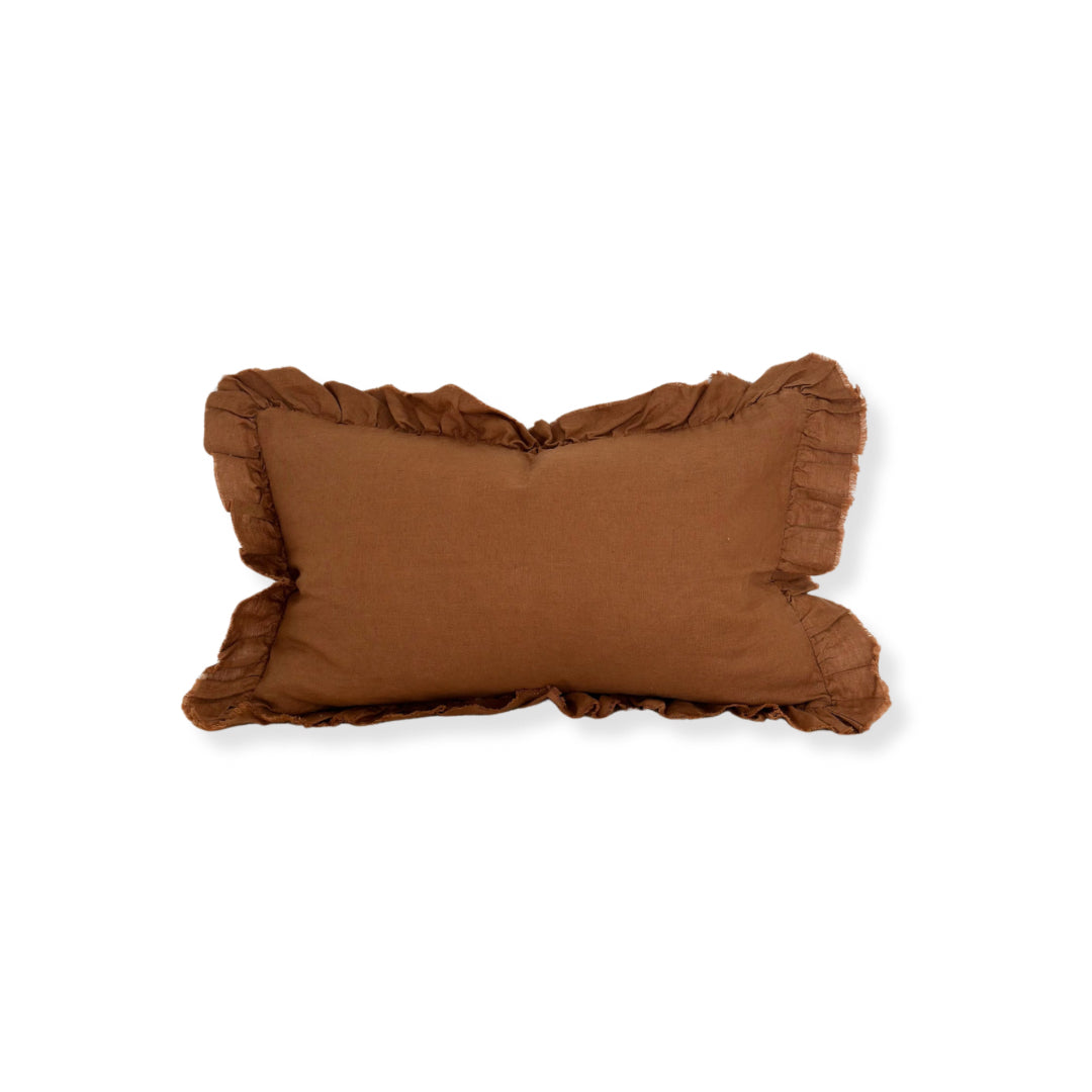 Fluid Home Interiors - Ruffled Rust Linen Cushion 50×30cm - EllenVale Interiors