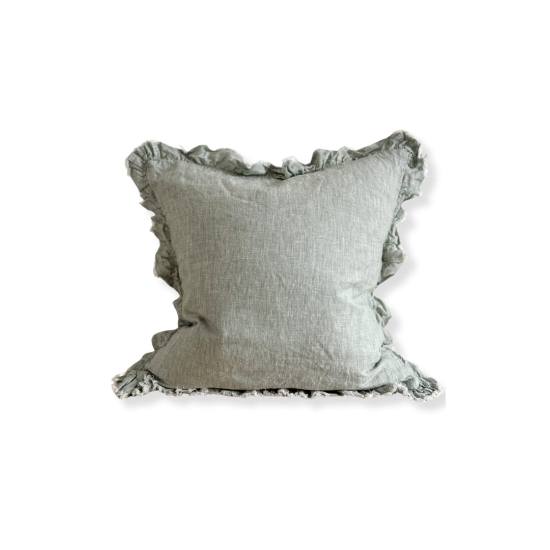 Fluid Home Interiors - Fleur Washed Teal Linen Cushion 45×45cm - Ellenvale Interiors