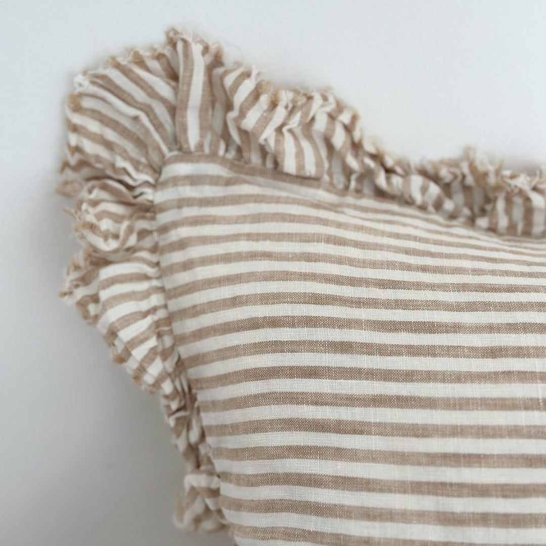 Fluid Home Interiors - Light Brown Stripe Ruffle Linen 50×30cm - EllenVale Interiors