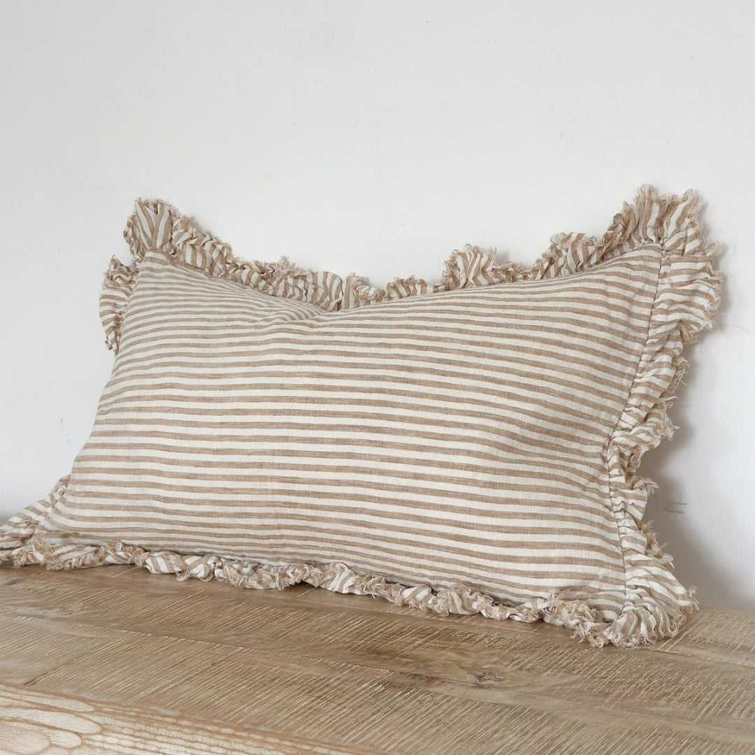 Fluid Home Interiors - Light Brown Stripe Ruffle Linen 50×30cm - EllenVale Interiors