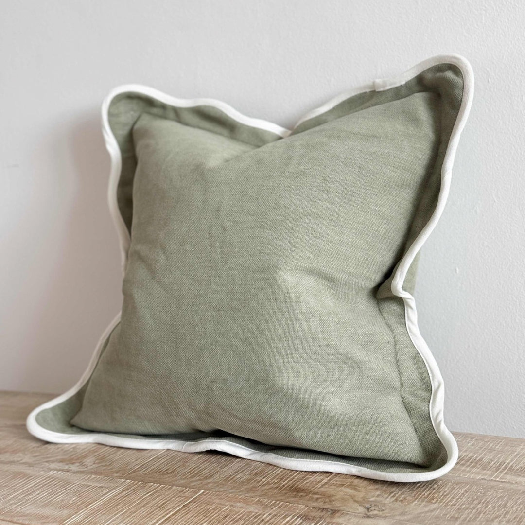 Fluid Home Interiors - Sage Scalloped Linen Blend Cushion 45x45cm - EllenVale Interiors 