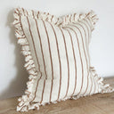 Mila Brown & Cream Stripe Ruffled Linen Cushions