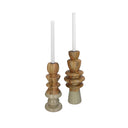 Solid wood and beige candle stick holders 