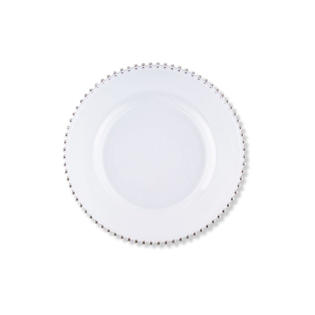 Fluid Home Interiors - Luxe Clear Glass Charger Plate With Silver Beads