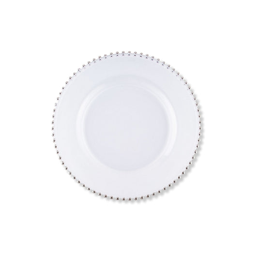 Fluid Home Interiors - Luxe Clear Glass Charger Plate With Silver Beads