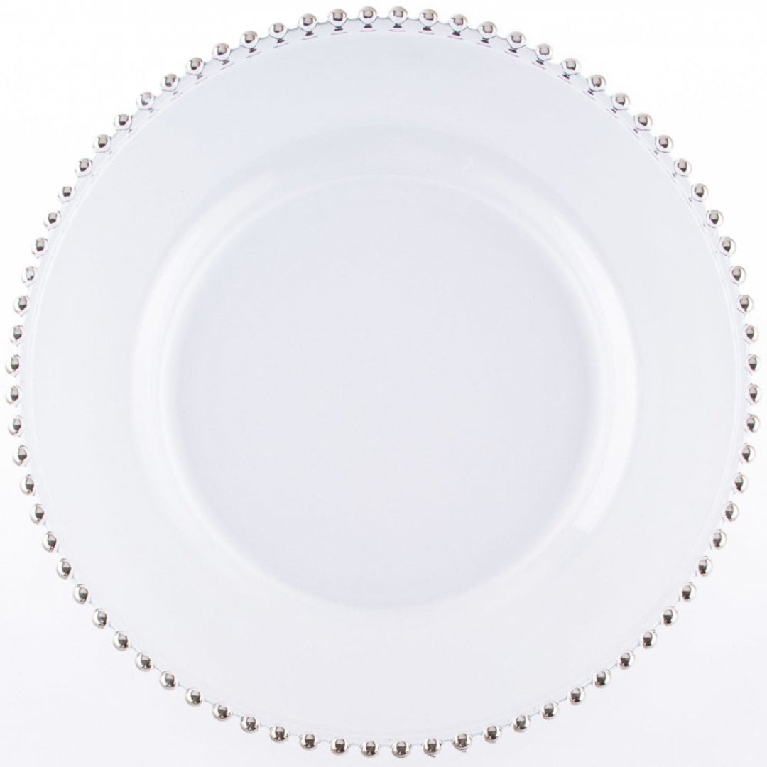 Fluid Home Interiors - Luxe Clear Glass Charger Plate With Silver Beads