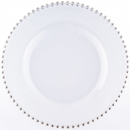 Fluid Home Interiors - Luxe Clear Glass Charger Plate With Silver Beads