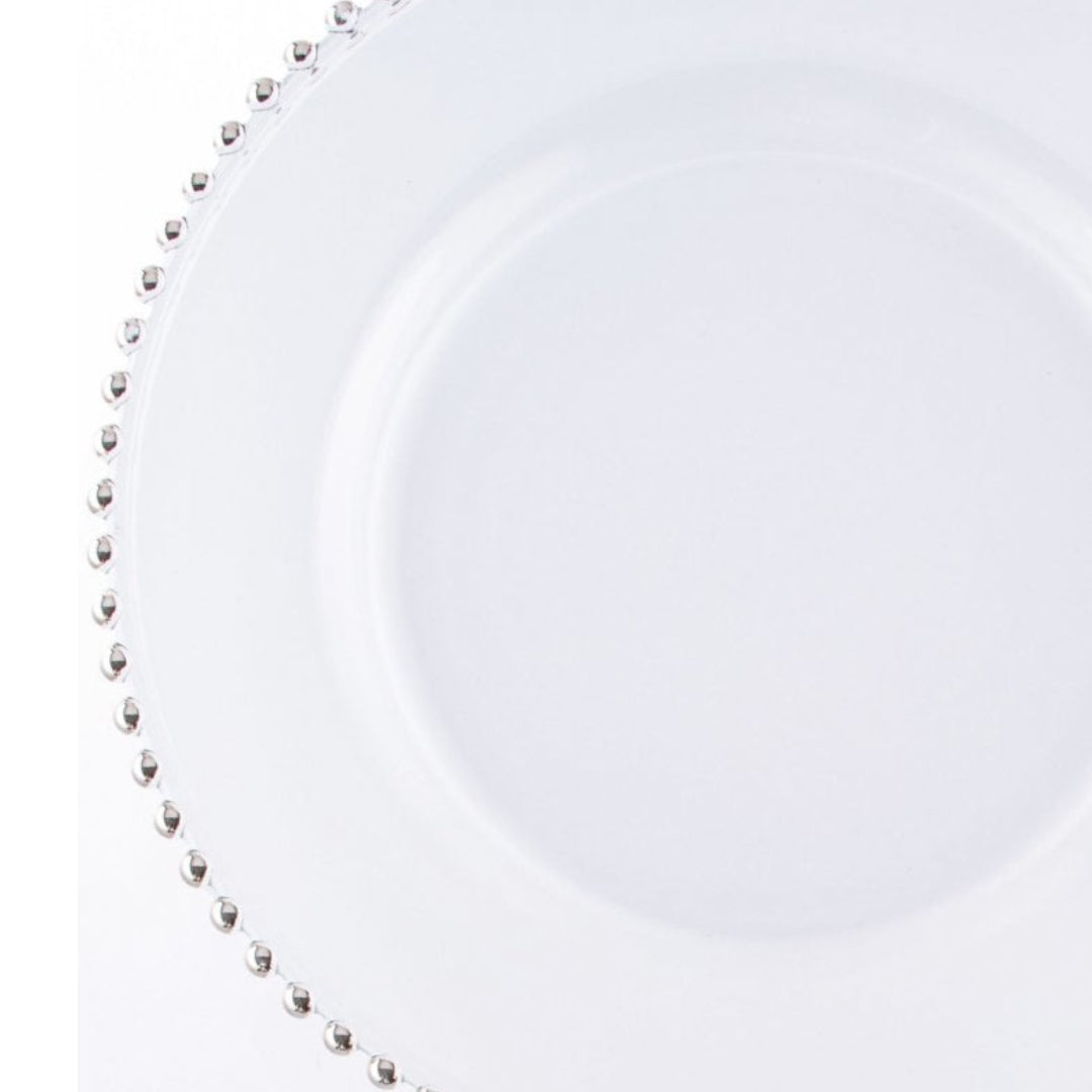 Fluid Home Interiors - Luxe Clear Glass Charger Plate With Silver Beads