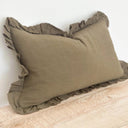 Fluid Home Interiors - Khaki Ruffle Linen Cushion 50×30cm Ellenvale Interiors