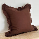 Fluid Home Interiors - Dark Brown Ruffled Linen Cushion 53x53cm - EllenVale Interiors