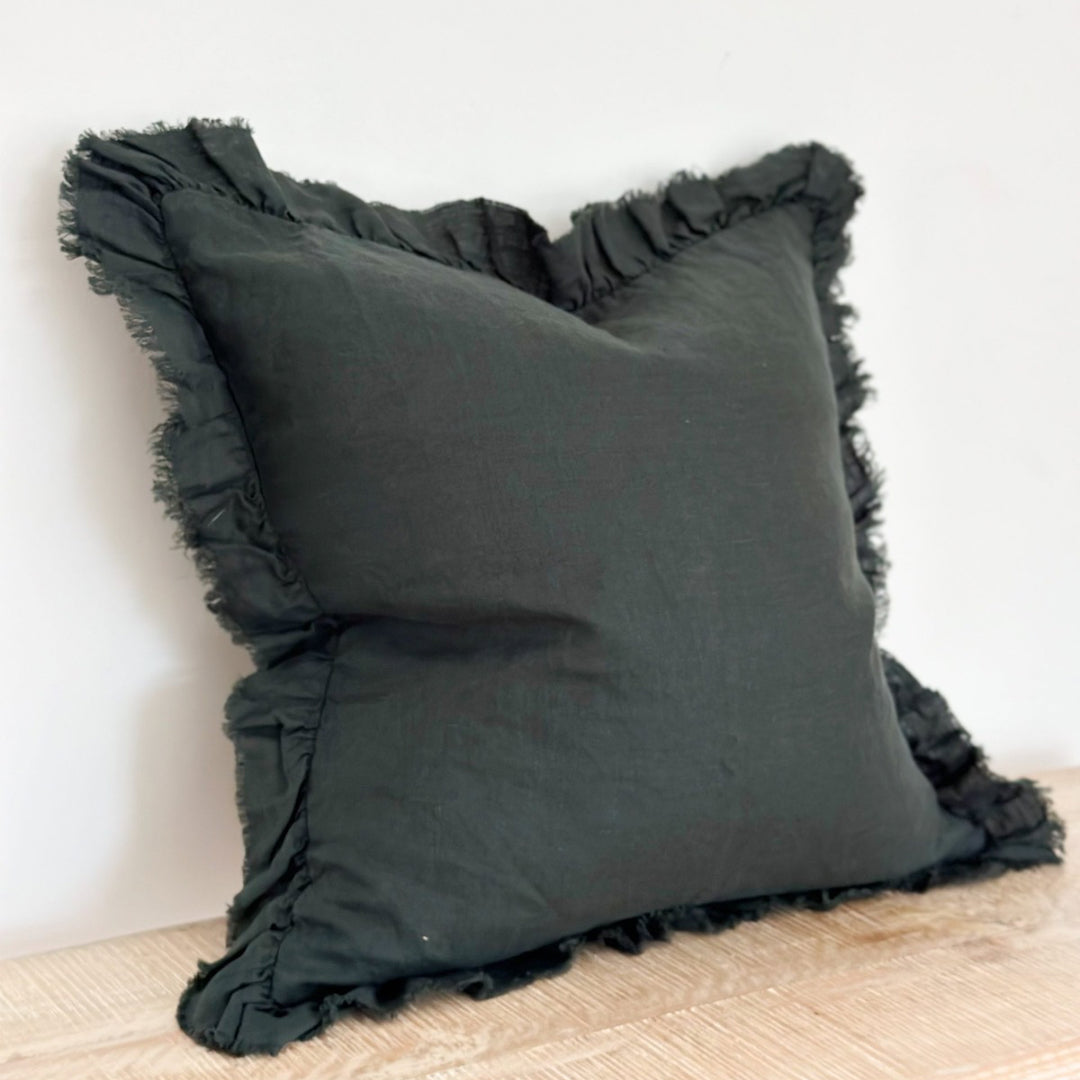 Fluid Home Interiors - Pine Green Ruffled Cushion 45x45cm - EllenVale Interiors