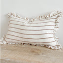 Fluid Home Interiors - Brown & Cream Stripe Ruffled Linen Cushion 50x30cm - EllenVale Interiors