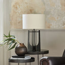 Fluid Home Interiors - Chancery ron Table Lamp Gilded Oak with Irish Linen Shade - Libra Interiors