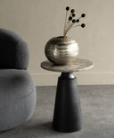 Fluid Home Interiors - Charcoal Black and Dark Travertine Side Table 40cm - Libra Interiors