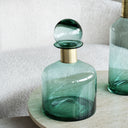 Fluid Home Interiors - The Teal Glass Bottle with Brass Detail with Lid - Libra Interiors