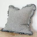 Fluid Home Interiors - Charcoal Stripe Ruffle Linen Cushion Cover 53x53cm - Ellenvale Interiors