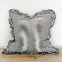 Fluid Home Interiors - Charcoal Stripe Ruffle Linen Cushion Cover 53x53cm - Ellenvale Interiors