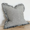 Fluid Home Interiors - Charcoal Stripe Ruffle Linen Cushion Cover 53x53cm - Ellenvale Interiors