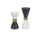 Fluid Home Interiors - Black and White Marble Candle Holders with Brass Trim - Libra Interiors