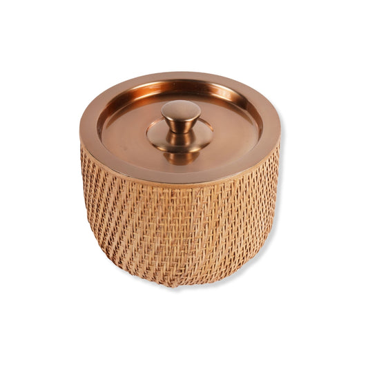 Fluid Home Interiors - Rattan Dusky Luxe Gold Ice Bucket with Lid - Libra Interiors