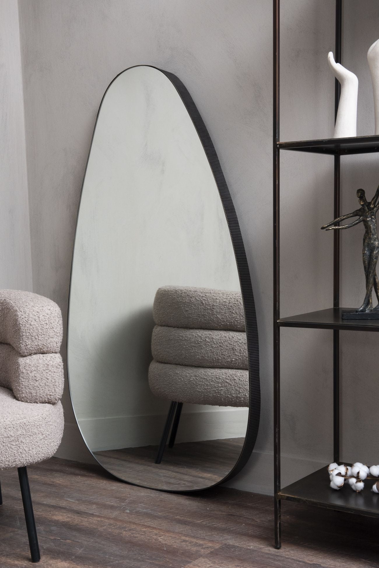 Oversized Metal Framed Mirror Oak Wood Finish 150x86cm