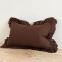 Fluid Home Interiors - Dark Brown Ruffled Linen Cushion 50x30cm - EllenVale Interiors