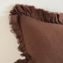 Fluid Home Interiors - Dark Brown Ruffled Linen Cushion 50x30cm - EllenVale Interiors