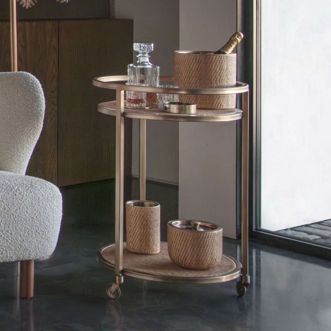 Fluid Home Interiors - Rattan Gold Bar Trolley - Libra Interiors